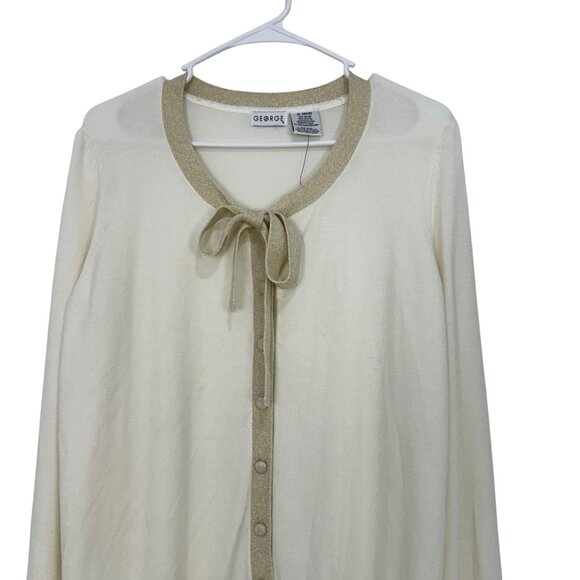 George Womens XL(16-18) Button Up Cardigan Sweater Vanilla Dream With Bow Detail - Picture 8 of 13